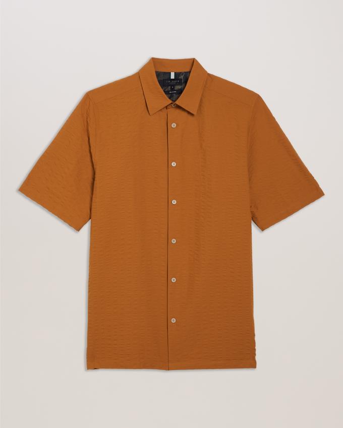 Chemises Ted Baker Seersucker Stripe Cotton Orange Foncé Homme | DIQ-90752635